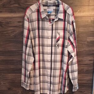Columbia Omni-Wick Plaid Button-Down Shirt - Men's XXL - Gray/Red/White